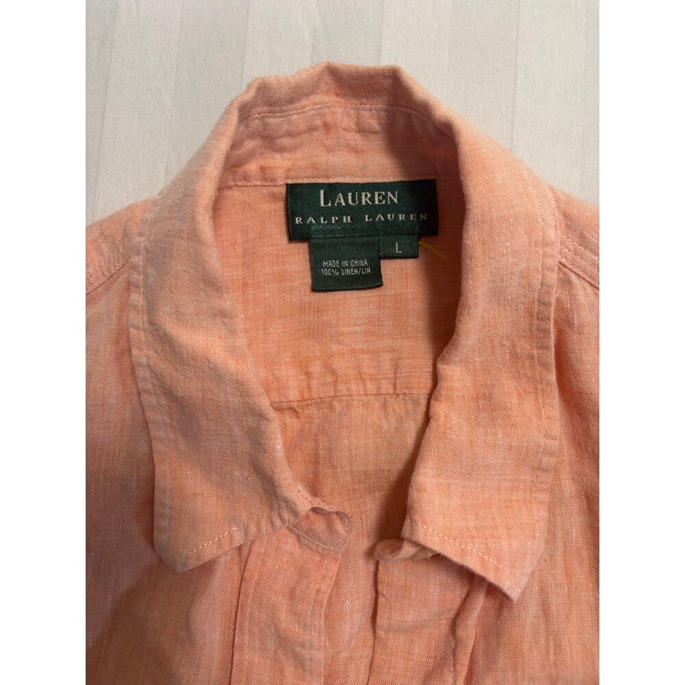 Lauren Ralph Lauren 100% Linen Matching Set Peach Coral Shirt & Cargo Pants - Picture 2 of 7